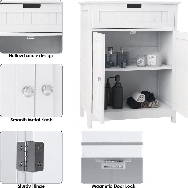 Bathroom Floor Cabinet Freestanding 2 Doors and 1 Drawer WoodStorage Organizer Cabinet for Bathroom and Living Room-White