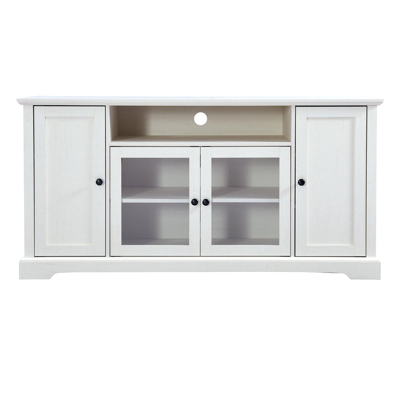 TV Stand for TV up to 65in with 2 Tempered Glass Doors Adjustable Panels Open Style Cabinet, Sideboard for Living room, White - Urban Living Furniture (Los Angeles, CA)