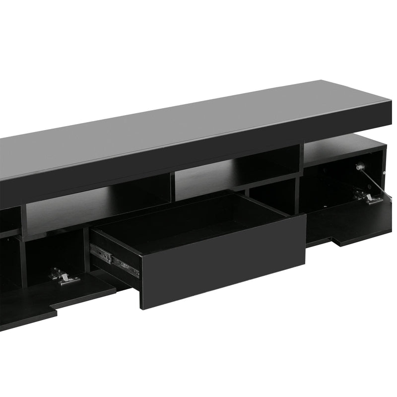 TV Stand with 4 Open Shelves,Modern High Gloss Entertainment Center for 75 Inch TV, Universal TVStorage Cabinet with 16-color RGB LED Color Changing Lights, Black - Urban Living Furniture (Los Angeles, CA)