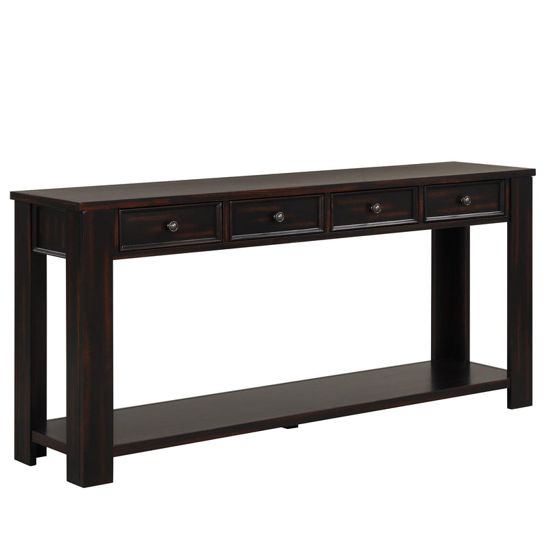 63" Pine Wood Console Table with 4 Drawers and 1 Bottom Shelf for Entryway Hallway Easy Assembly 63 inch Long Sofa Table (Distressed Black) - Urban Living Furniture (Los Angeles, CA)