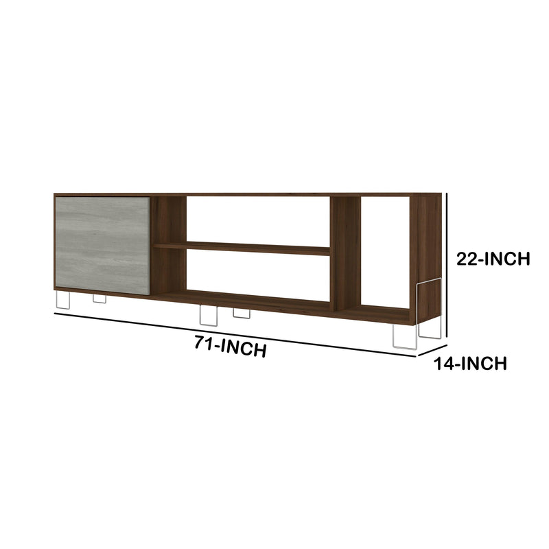 71 Inch Wooden Entertainment TV Stand with 3 Open Compartments, Brown and White - UPT-225271