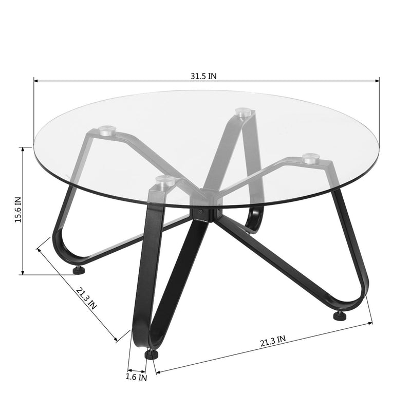 Round Coffee Table for Living Room, 31.5-inchModern Sofa Side End Table with Tempered Glass Top & Metal Legs, Accent Cocktail Tea Table, 31.5 x 31.5 x 15.6 inches, Black - Urban Living Furniture (Los Angeles, CA)