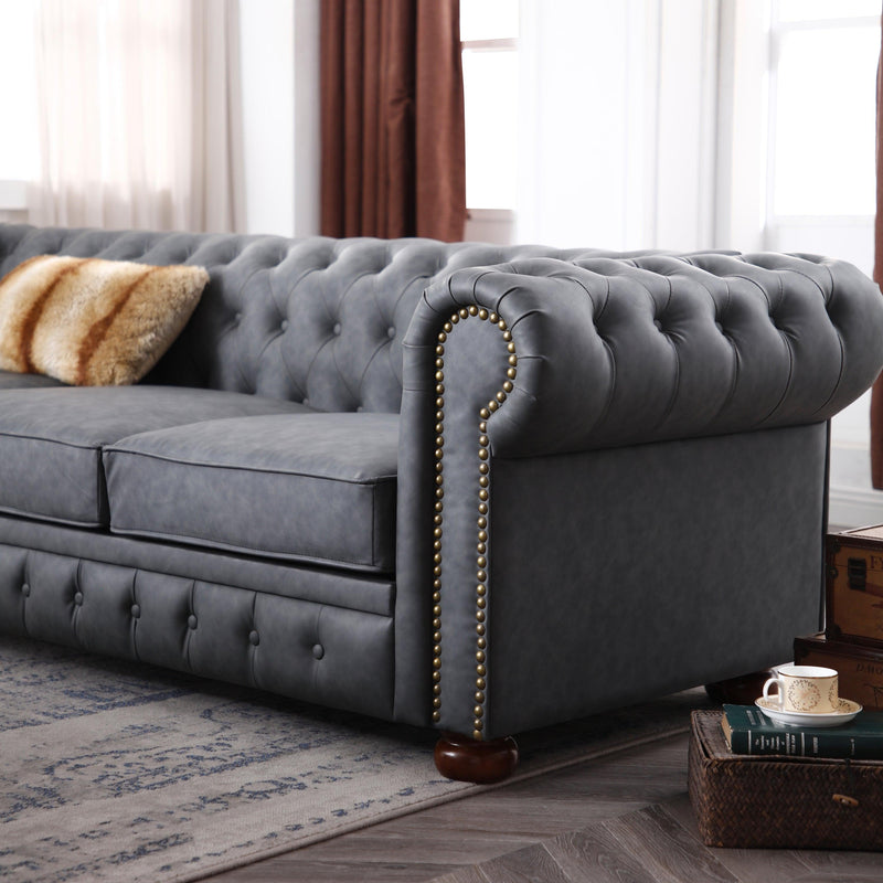 Classic Chesterfield Sofa Dark Grey Faux Leather - Urban Living Furniture (Los Angeles, CA)