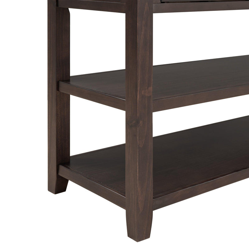 Retro Design Console Table with Two Open Shelves, Pine Solid Wood Frame and Legs for Living Room (Espresso) - Urban Living Furniture (Los Angeles, CA)