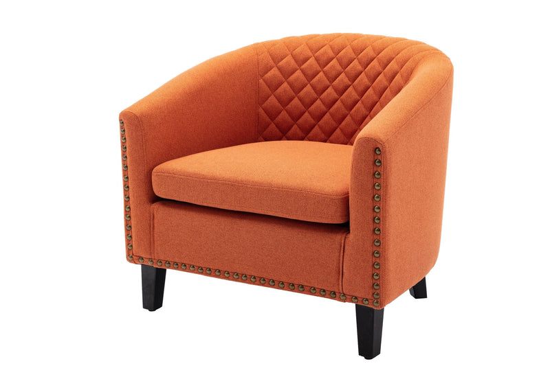 accent Barrel chair living room chair with nailheads and solid wood legs  Orange  linen