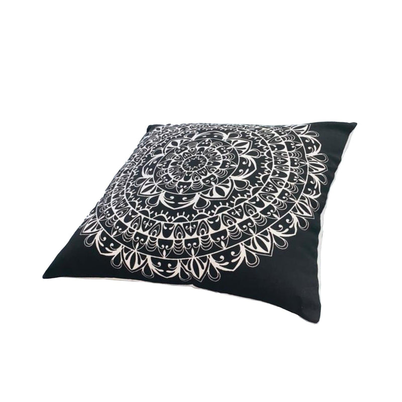 20 x 20Modern Square Cotton Accent Throw Pillow, Mandala Design Pattern, Black, White
