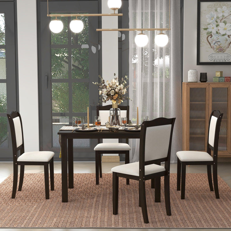 5-Piece Wood Dining Table Set Simple Style Kitchen Dining Set Rectangular Table with Upholstered Chairs for Limited Space (Espresso) - Urban Living Furniture (Los Angeles, CA)