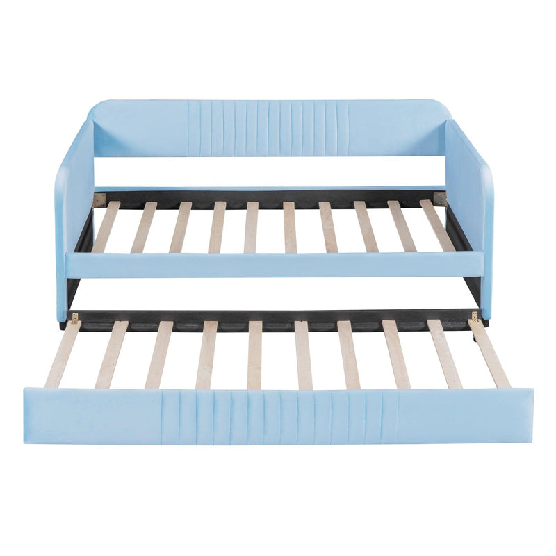 Upholstered Daybed Sofa Bed Twin Size With Trundle Bed and Wood Slat, Light Blue - Urban Living Furniture (Los Angeles, CA)