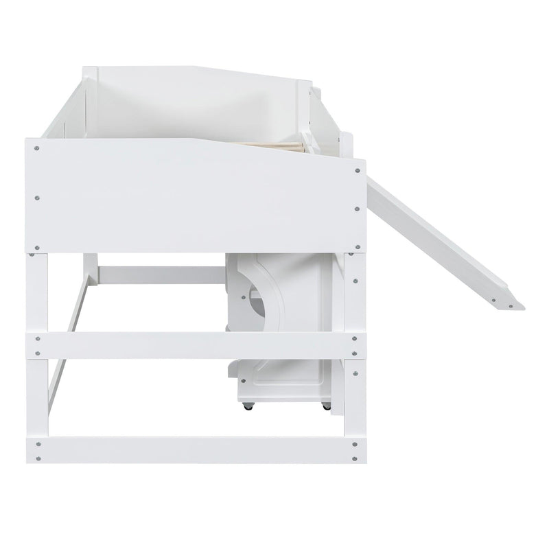 Low Study Twin Loft Bed with Rolling Portable Desk and Chair,Multiple Functions Bed- White - Urban Living Furniture (Los Angeles, CA)