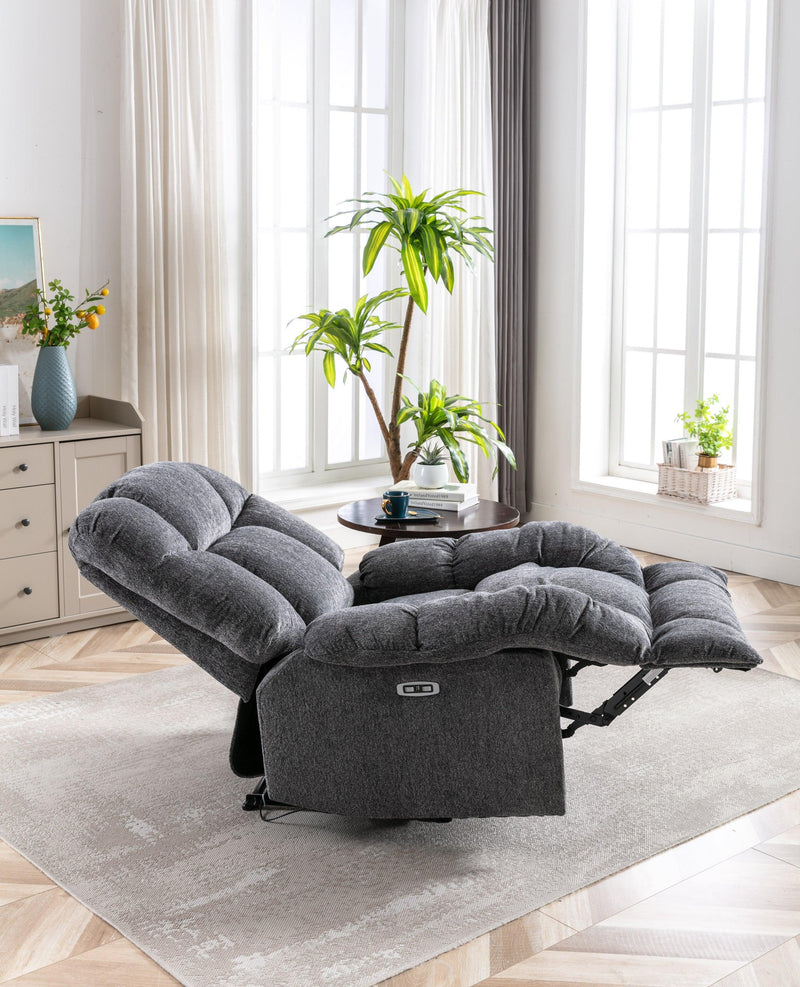 Electric Power Recliner Chairs with USB Charge Port, Electric Reclining Recliner with Upholstered Seat, Overstuffed Reclining Sofa Recliner for Living Room Bedroom (Dark Grey) - Urban Living Furniture (Los Angeles, CA)