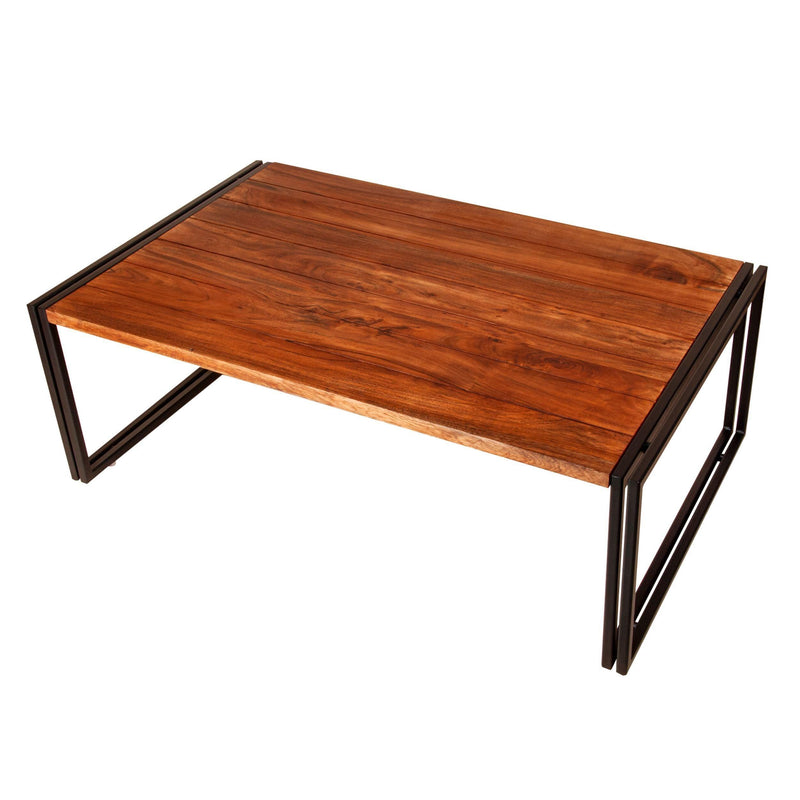 48 Inch Wooden Coffee Table with Double Metal Sled Base, Brown and Black - Urban Living Furniture (Los Angeles, CA)