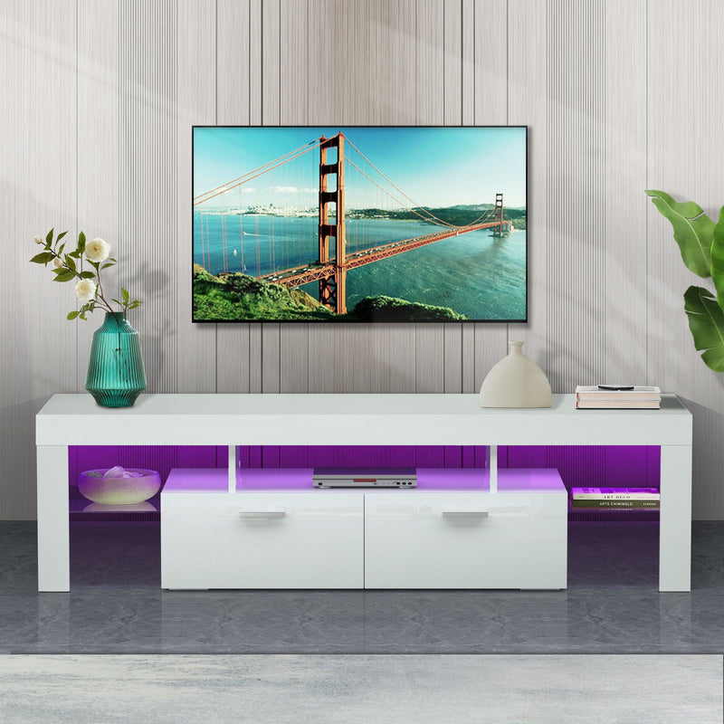 20 minutes quick assemble,White morden TV Stand with LED Lights,high glossy front TV Cabinet,can be assembled in Lounge Room, Living Room or Bedroom,color:WHITE - Urban Living Furniture (Los Angeles, CA)