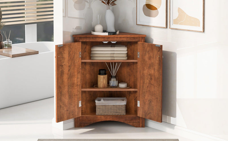 Brown Triangle BathroomStorage Cabinet with Adjustable Shelves, Freestanding Floor Cabinet for Home Kitchen