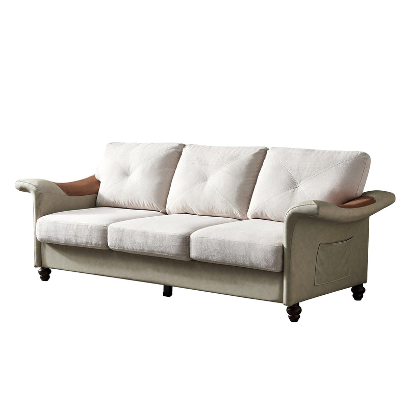 Living Room Furniture Linen Fabric Faux Leather with Wood Leg Sofa (Beige) - Urban Living Furniture (Los Angeles, CA)