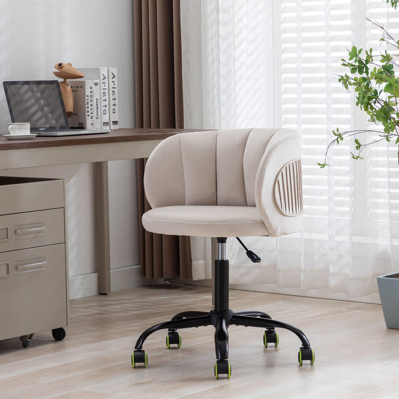 Zen Zone Velvet Leisure office chair, suitable for study and office, can adjust the height, can rotate 360 degrees, with pulley, Off-White