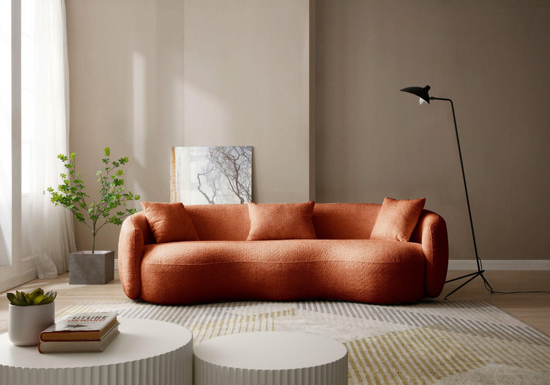 Mid CenturyModern Curved Sofa,  Boucle Fabric Couch for Bedroom, Office, Apartment, Orange - Urban Living Furniture (Los Angeles, CA)