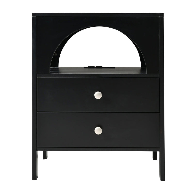 Nightstand with USB Charging Ports and LED Lights,End Table with 2 Drawers and Shelf,Black - Urban Living Furniture (Los Angeles, CA)