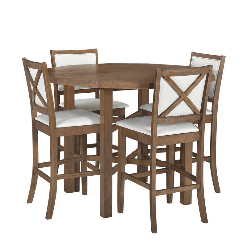 5-Piece Rubber Wood Counter Height Dining Table Set, Irregular Table with 4 High-back Cushioned Chairs for Small Place, Brown - Urban Living Furniture (Los Angeles, CA)