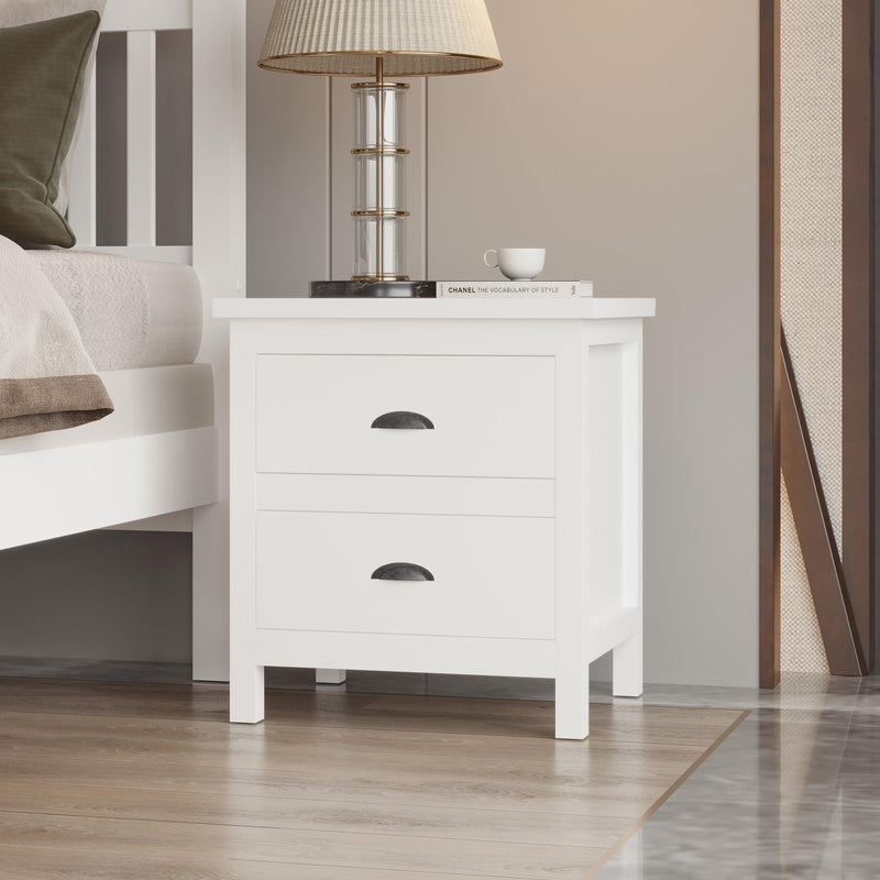 Versatile White 2-Drawers Nightstand, Bedside Table, End Table for Living Room Bedroom, Assembled with Sturdy Solid Wood - Urban Living Furniture (Los Angeles, CA)