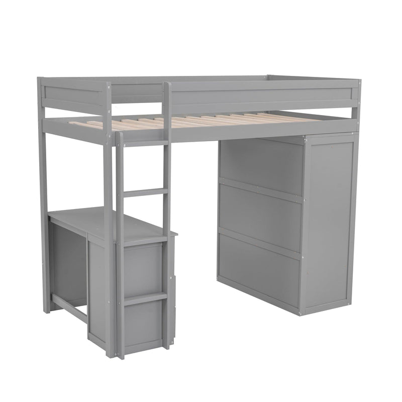 Wood Twin Size Loft Bed with Wardrobes and 2-Drawer Desk with Cabinet, Gray - Urban Living Furniture (Los Angeles, CA)