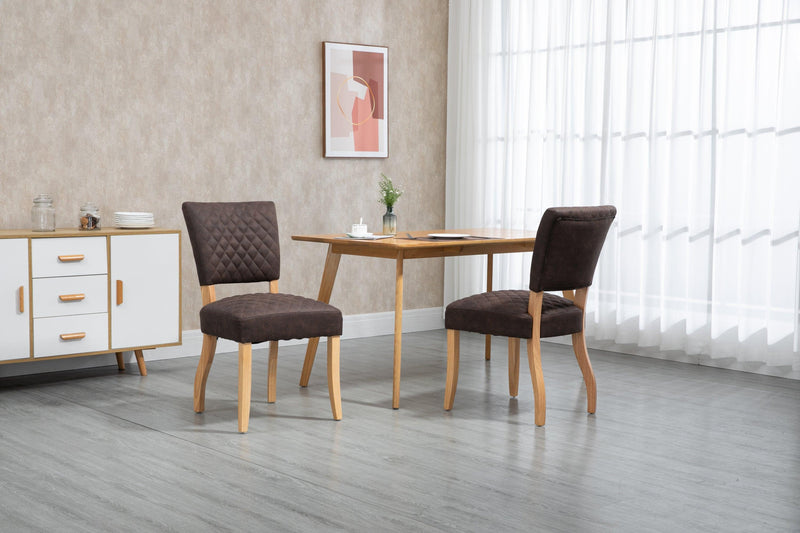 Upholstered Diamond Stitching Leathaire Dining Chair with Solid Wood Legs BROWN