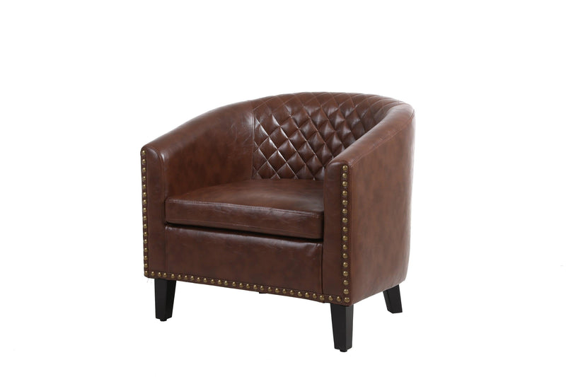 accent Barrel chair living room chair with nailheads and solid wood legs  Brown pu leather - Urban Living Furniture (Los Angeles, CA)