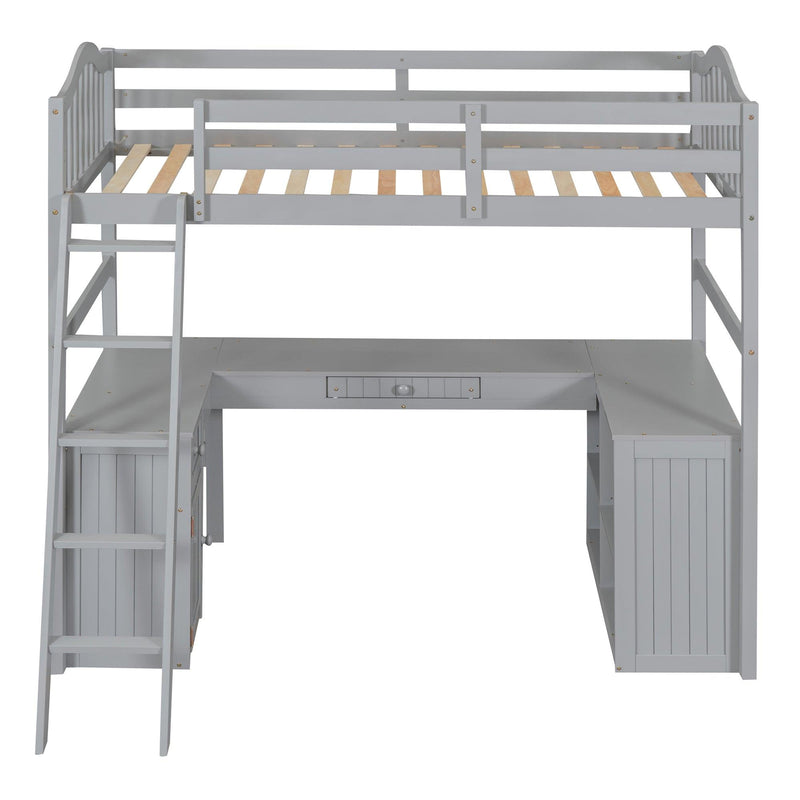 Twin size Loft Bed with Drawers, Cabinet, Shelves and Desk, Wooden Loft Bed with Desk - Gray - Urban Living Furniture (Los Angeles, CA)