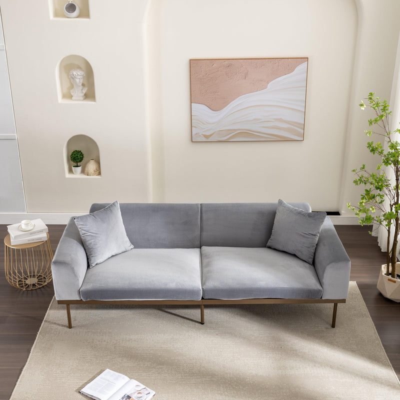 Modern Velvet Sofa with Metal Legs,Loveseat Sofa Couch with Two Pillows for Living Room and Bedroom,Grey - Urban Living Furniture (Los Angeles, CA)