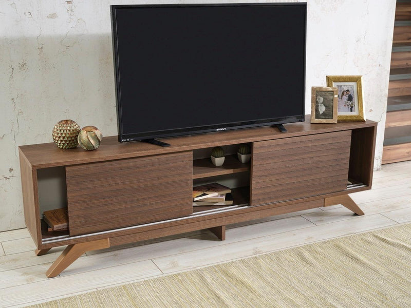 Luxia Mid CenturyModern Tv Stand 2 Sliding Door Cabinet 2 Shelves 67 inch Tv Unit, Walnut - Urban Living Furniture (Los Angeles, CA)