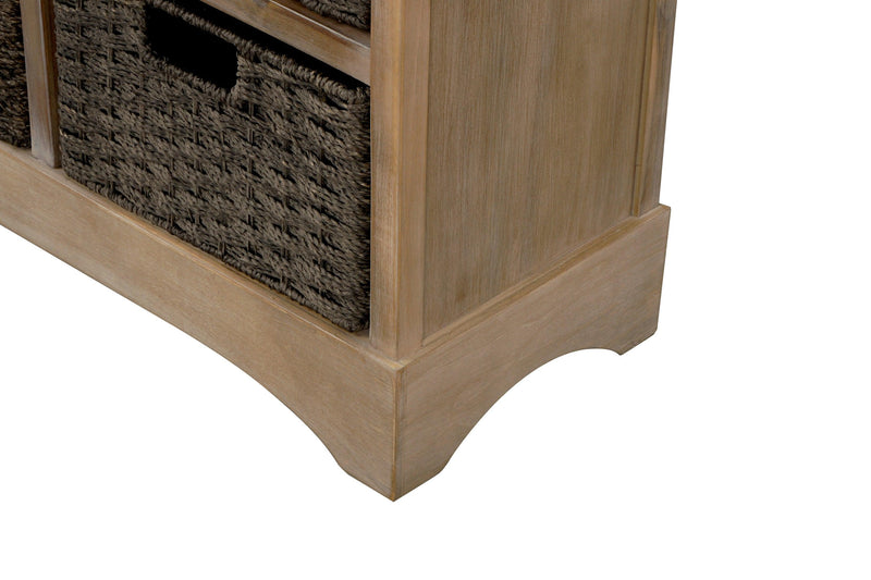 RusticStorage Cabinet with Two Drawers and Four Classic Rattan Basket for Dining Room/Living Room (White Washed)