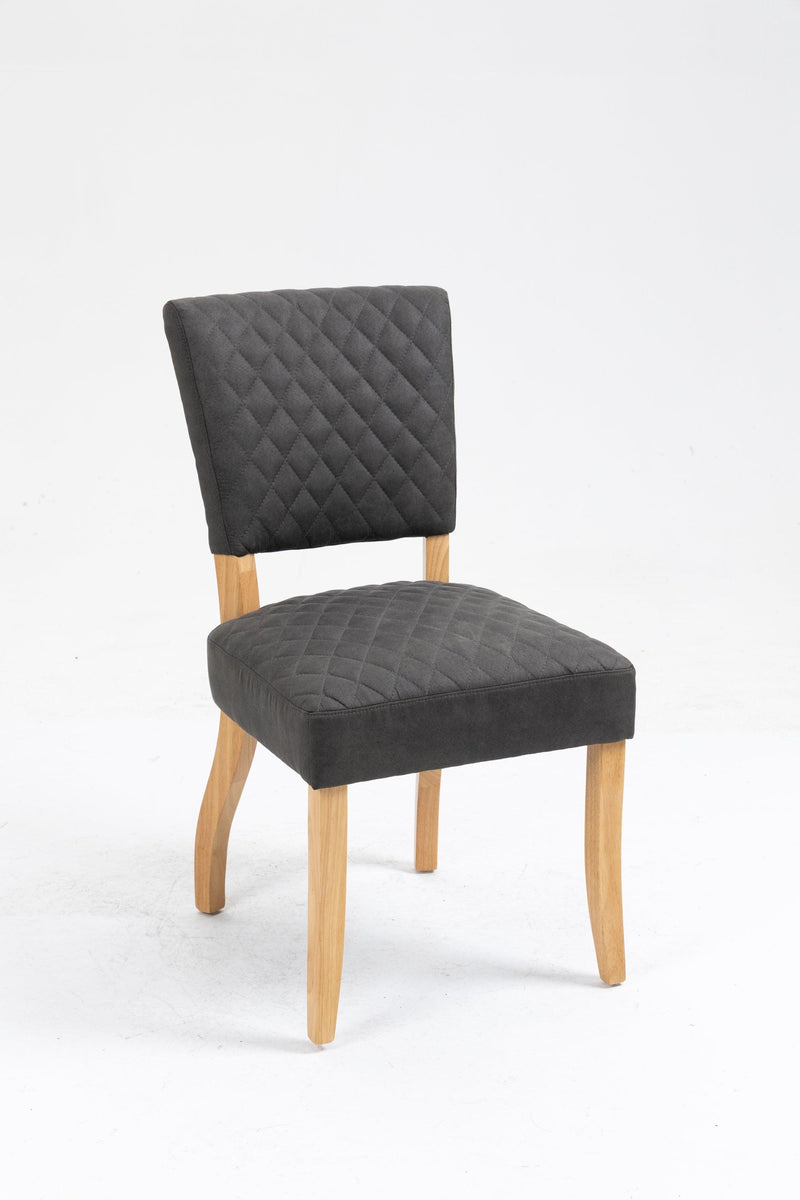 Upholstered Diamond Stitching Leathaire Dining Chair with Solid Wood Legs Gray