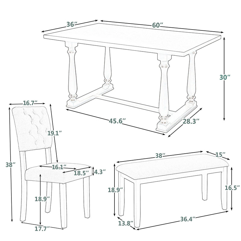 6-Piece Dining Table and Chair Set with Special-shaped Legs and Foam-covered Seat Backs&Cushions for Dining Room (Gary) - Urban Living Furniture (Los Angeles, CA)