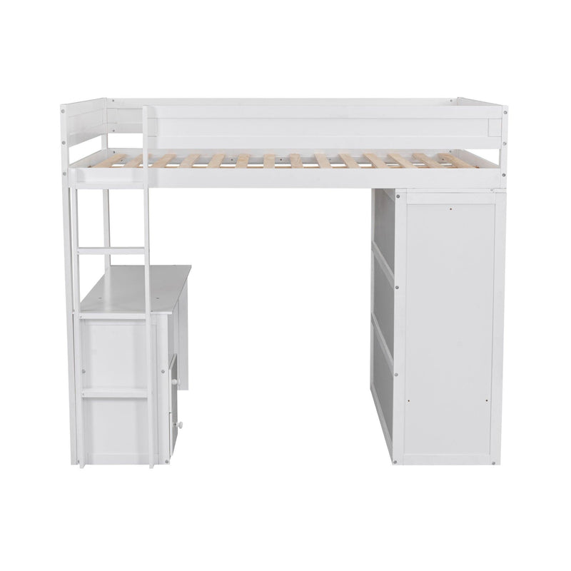 Wood Full Size Loft Bed with Wardrobes and 2-Drawer Desk with Cabinet, White - Urban Living Furniture (Los Angeles, CA)