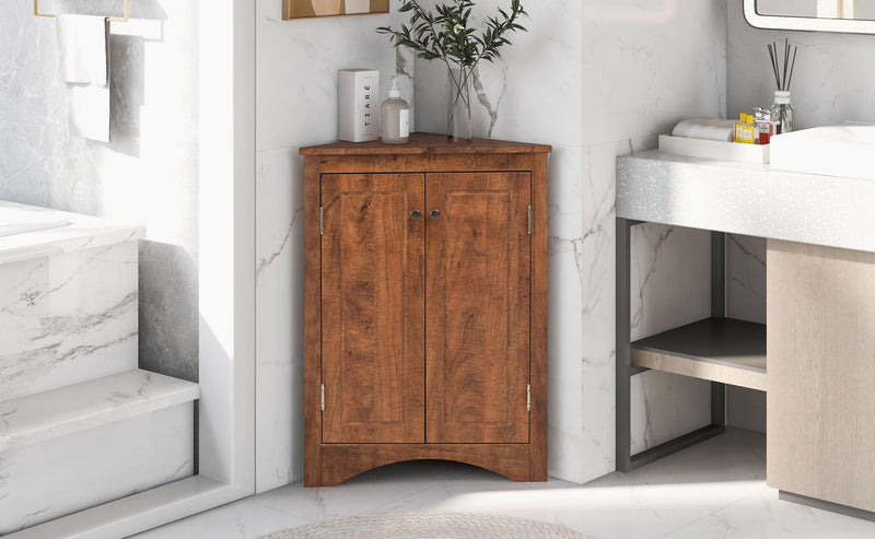 Brown Triangle BathroomStorage Cabinet with Adjustable Shelves, Freestanding Floor Cabinet for Home Kitchen