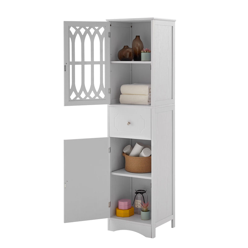 Tall Bathroom Cabinet, FreestandingStorage Cabinet with Drawer and Doors, MDF Board, Acrylic Door, Adjustable Shelf, White - Urban Living Furniture (Los Angeles, CA)