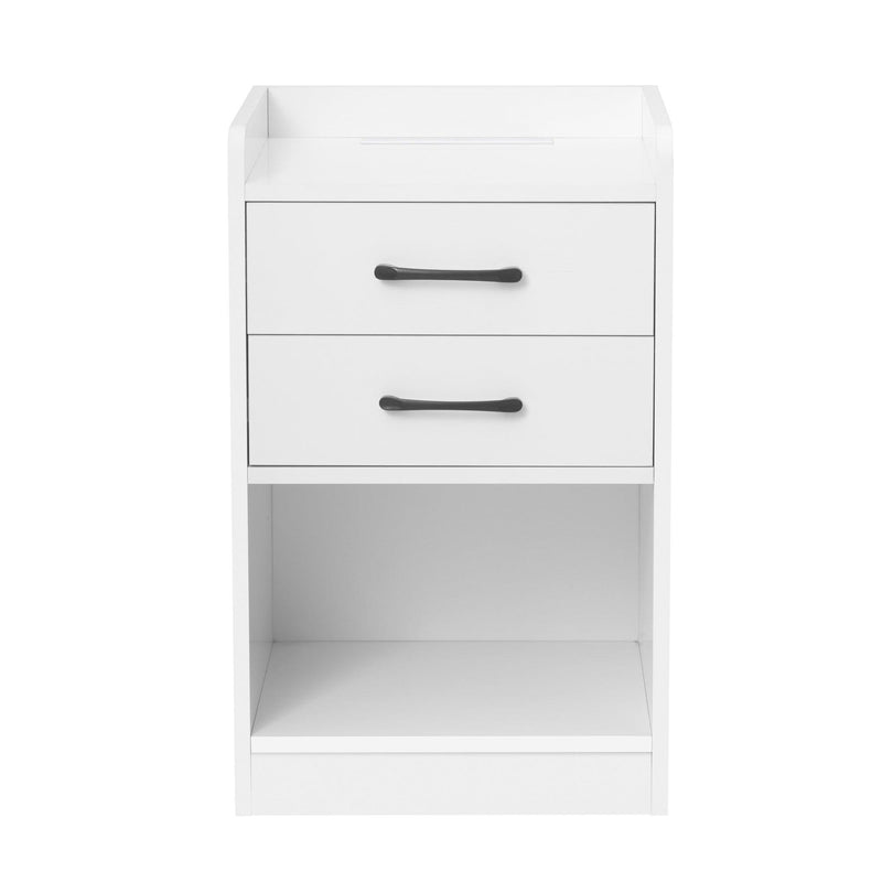 Nightstand with 2 Drawers and Cabinet,USB Charging Ports,Wireless Charging and Remote Control LED Light-White - Urban Living Furniture (Los Angeles, CA)