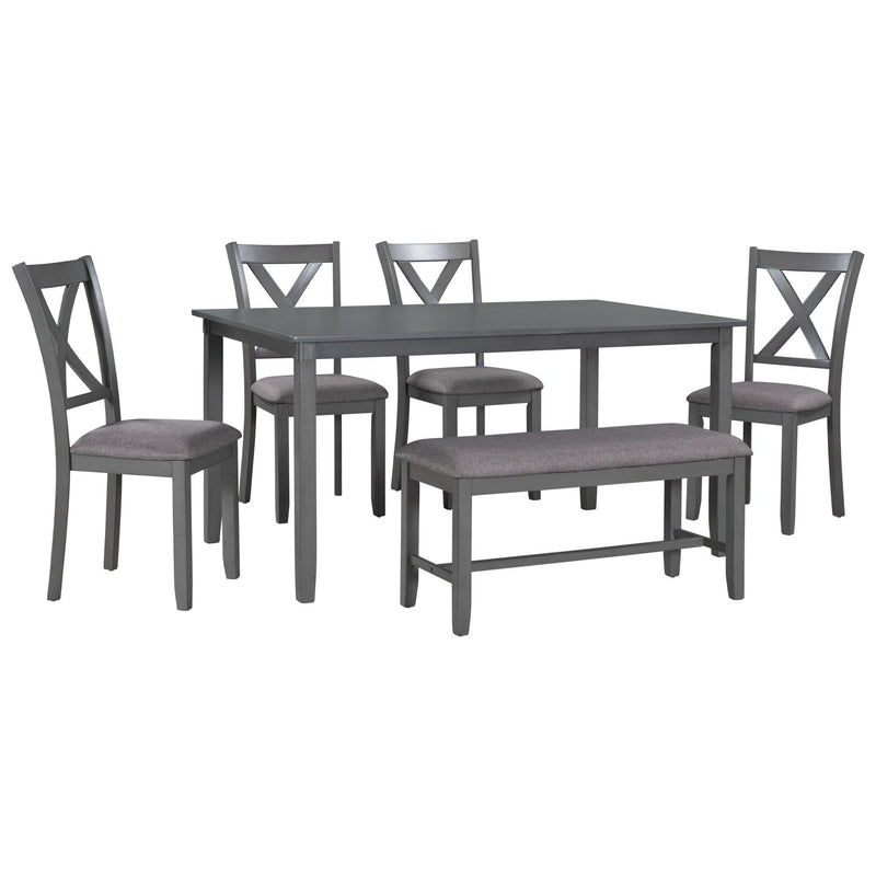 6-Piece Kitchen Dining Table Set Wooden Rectangular Dining Table, 4 Fabric Chairs and Bench Family Furniture (Gray) - Urban Living Furniture (Los Angeles, CA)