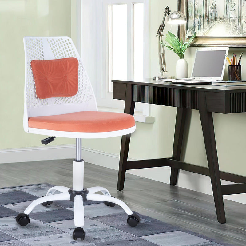 Office Task Desk Chair Swivel Home Comfort Chairs,Adjustable Height with ample lumbar support,White+Orange