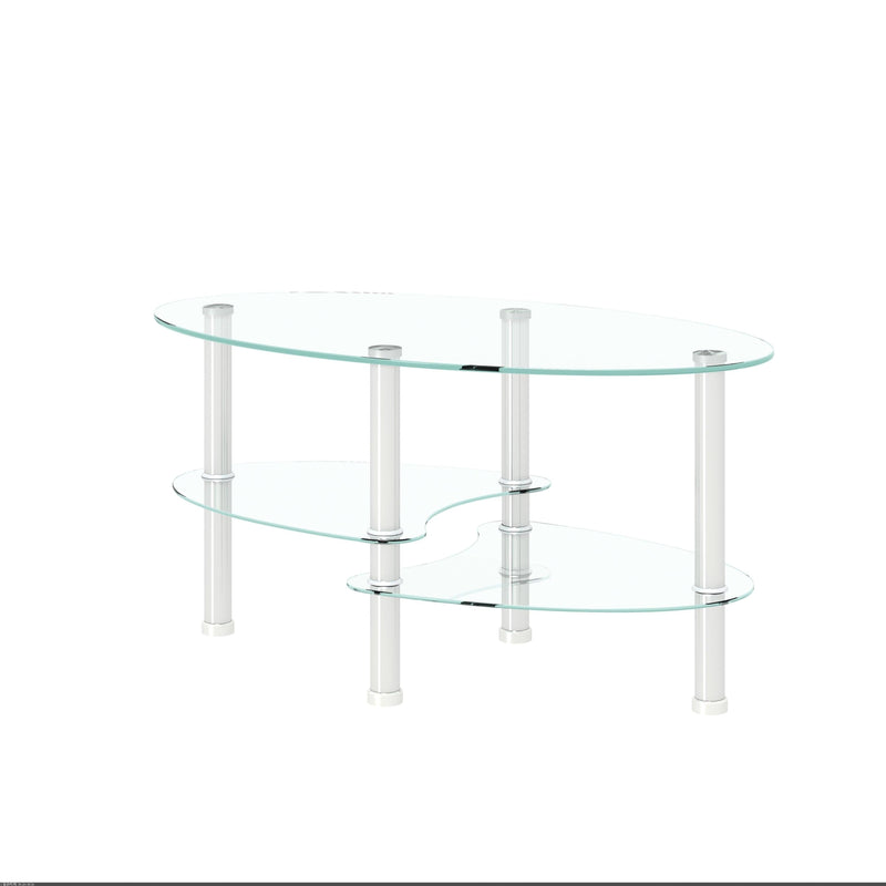 Transparent Oval glass coffee table,Modern table with stainless steel  leg, tea table 3-layer glass table for living room - Urban Living Furniture (Los Angeles, CA)