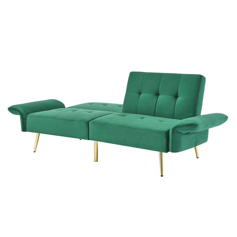 78" Italian Velvet Futon Sofa Bed, Convertible Sleeper Loveseat Couch with Folded Armrests andStorage Bags for Living Room and Small Space, Green 280g velvet - Urban Living Furniture (Los Angeles, CA)