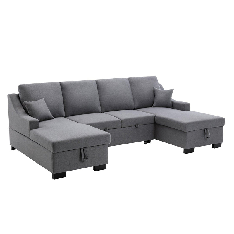 Upholstery Sleeper Sectional Sofa with DoubleStorage Spaces, 2 Tossing Cushions, Grey - Urban Living Furniture (Los Angeles, CA)