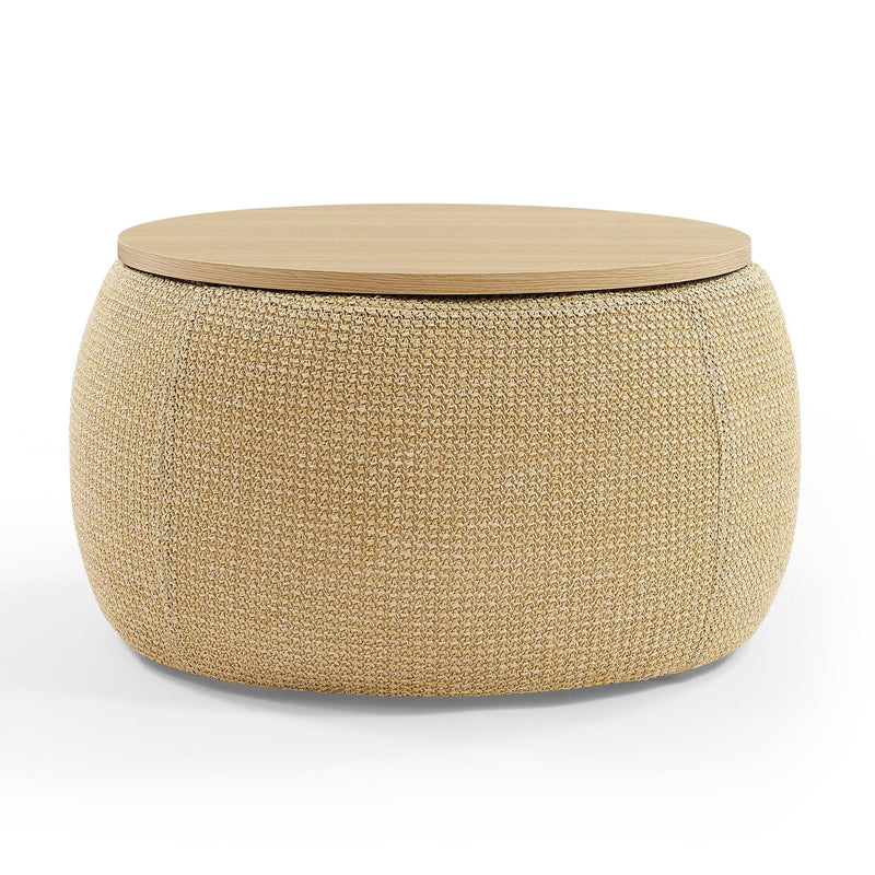 RoundStorage Ottoman, 2 in 1 Function, Work as End table and Ottoman, Natural (25.5"x25.5"x14.5")