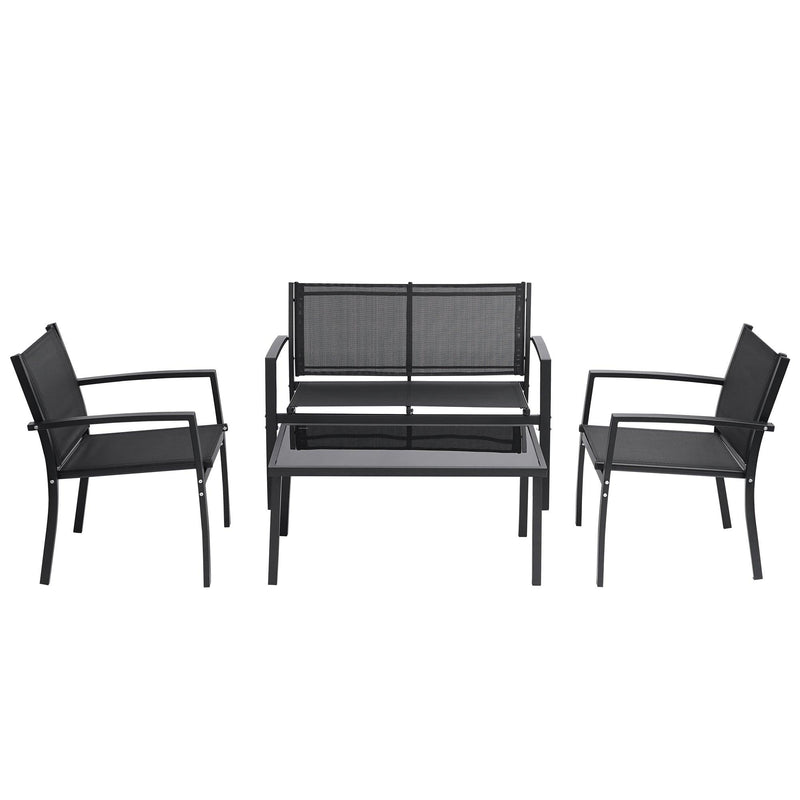 4 Pieces Patio Furniture Set Outdoor Garden Patio Conversation Sets Poolside Lawn Chairs with Glass Coffee Table Porch Furniture (Black) - Urban Living Furniture (Los Angeles, CA)