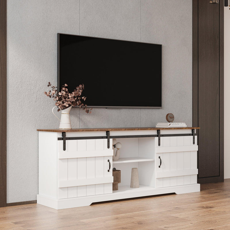 Farmhouse Sliding white Barn Door TV Stand for 80 inch TV Stands，OpenStorage Cabinet for Living Room Bedroom - Urban Living Furniture (Los Angeles, CA)