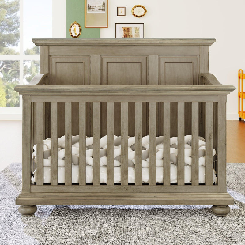 4 Pieces Nursery Sets Traditional Farmhouse Style 4-in-1 Convertible Crib + Nightstand + Dresser with Changing Topper, Stone Gray - Urban Living Furniture (Los Angeles, CA)