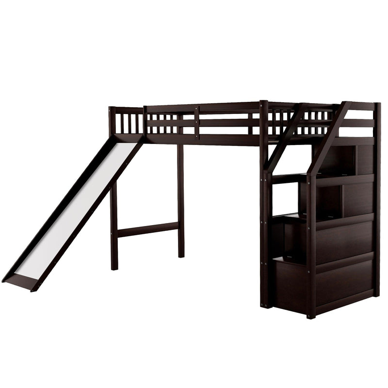 Twin Size Loft Bed withStorage and Slide, Espresso - Urban Living Furniture (Los Angeles, CA)