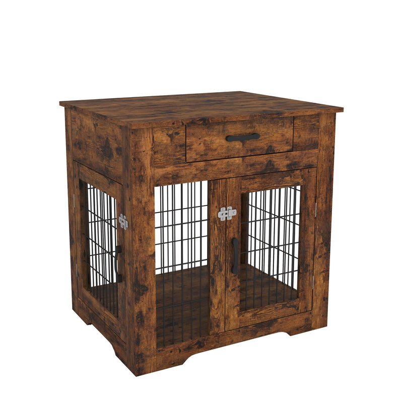 Furniture Style Dog Crate End Table with Drawer, Pet Kennels with Double Doors , Dog House Indoor Use, （Rustic Brown，29.92”w x 24.80”d x 30.71”h） - Urban Living Furniture (Los Angeles, CA)