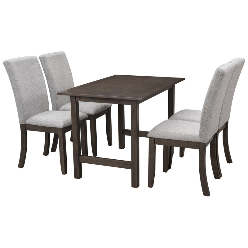 Farmhouse 5-Piece Wood Dining Table Set for 4, Kitchen Furniture Set with 4 Upholstered Dining Chairs for Small Places, Gray Table+Gray Chair - Urban Living Furniture (Los Angeles, CA)