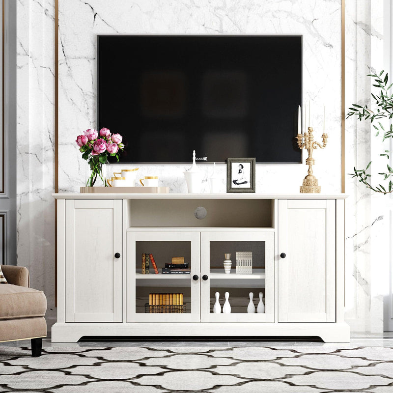 TV Stand for TV up to 65in with 2 Tempered Glass Doors Adjustable Panels Open Style Cabinet, Sideboard for Living room, White - Urban Living Furniture (Los Angeles, CA)