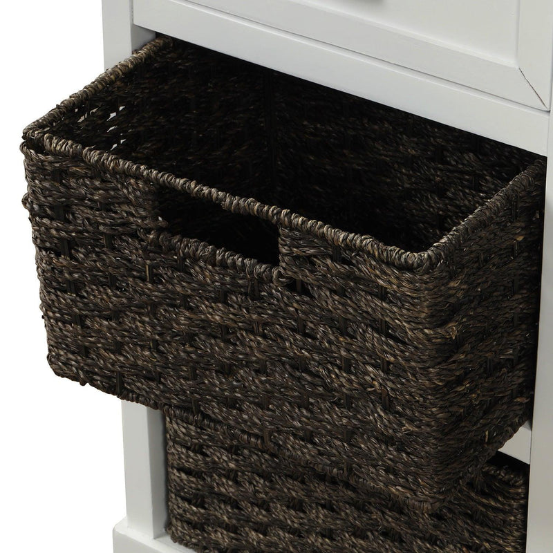 RusticStorage Cabinet with Two Drawers and Four  Classic Rattan Basket for Dining Room/Living Room (White)